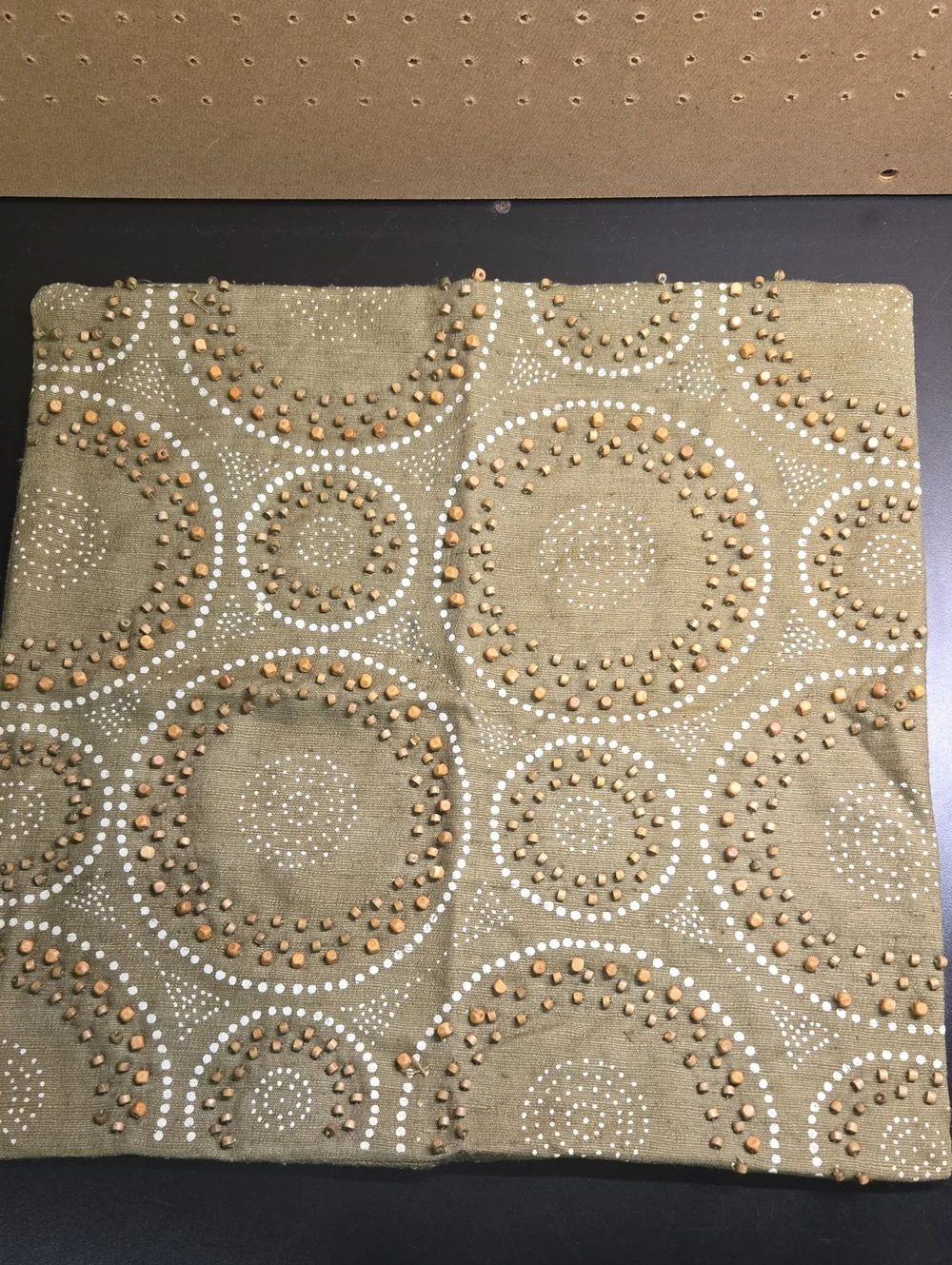 Hand-Embellished Olive Green Decorative Pier 1 Pillow Cover
